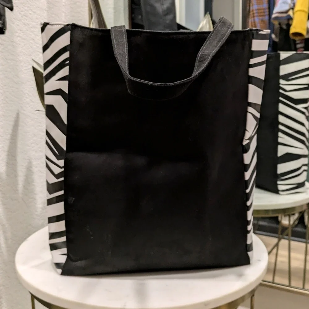 Balmain Parfums Black Zebra Print‎ Tote Bag Faux Suede BAZPA31